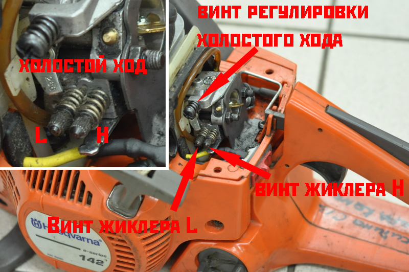 Как отрегулировать карбюратор на бензопиле Хускварна?